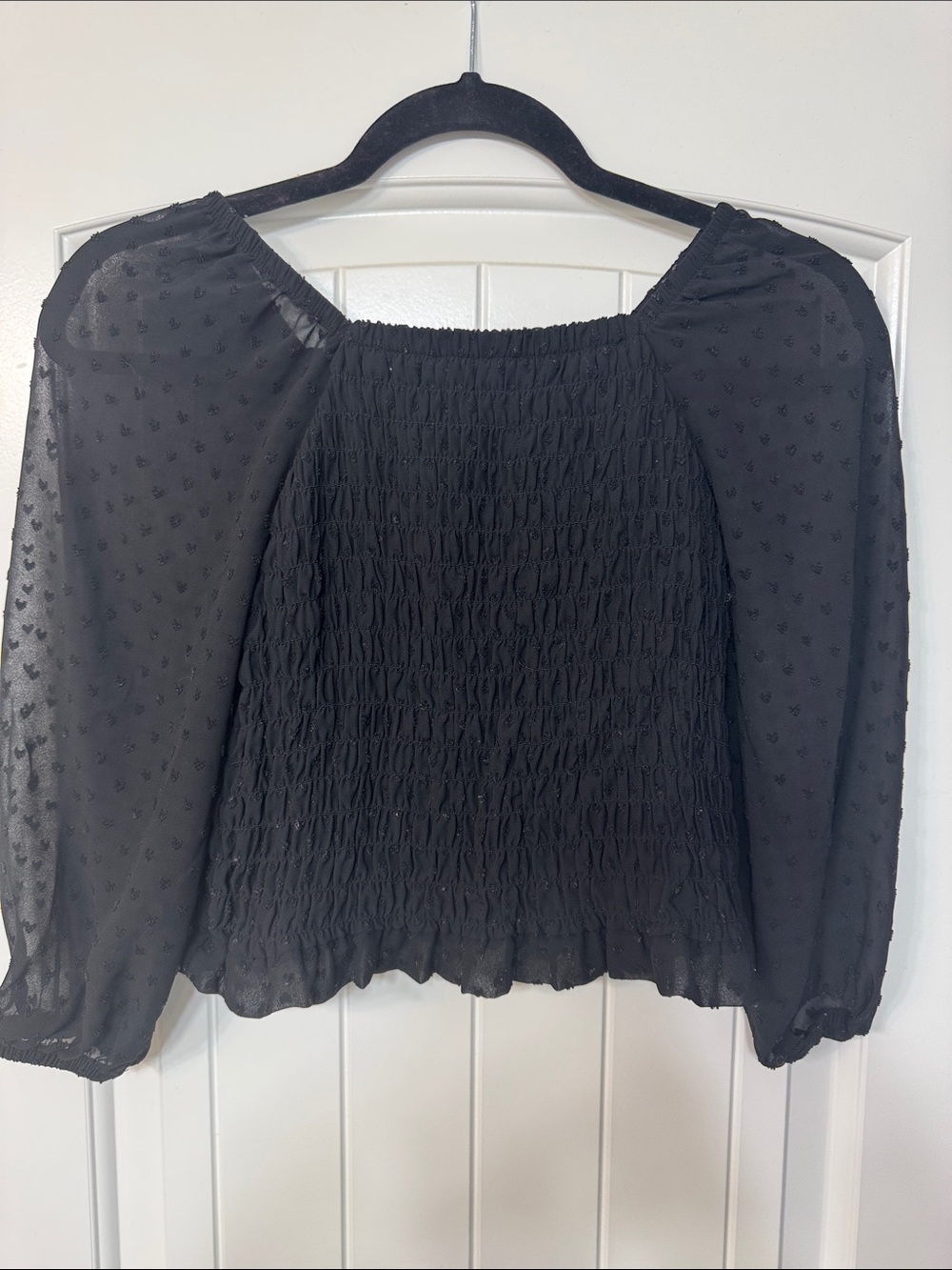 Old Navy Black Smocked Square Neck Puff-Sleeve Blouse